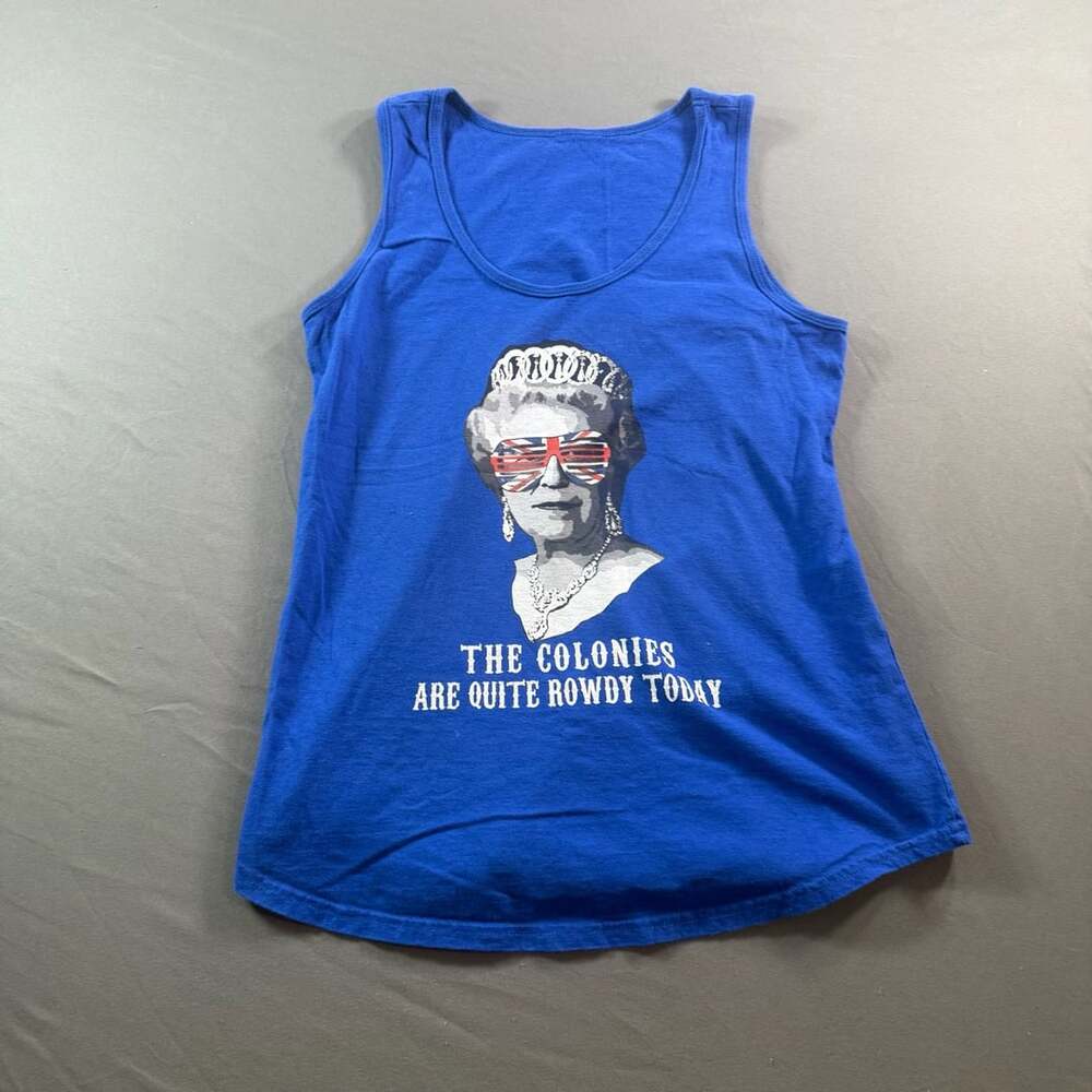 Queen Elizabeth II Colonies Rowdy Today Royal Blue Graphic Tank Top